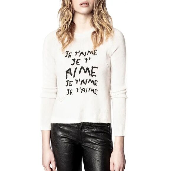 Zadig & Voltaire Sweaters - ZADIG & VOLTAIRE, Lili St Valen Je T'aime Embroidered Cashmere sweater